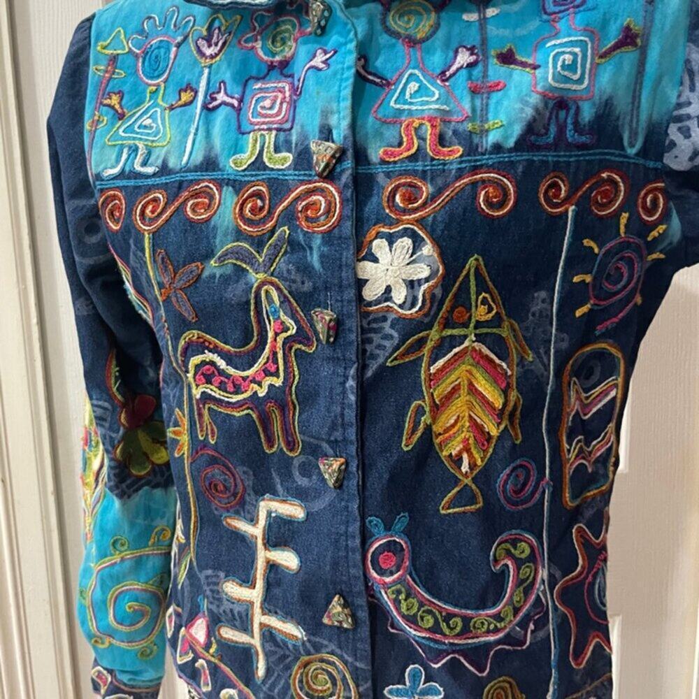 Y2K 90'S SANDY STARKMAN JACKET DEMIN TRIBAL EMBROIDERED SZ S HIPPIE BOHO CORE - Picture 14 of 16